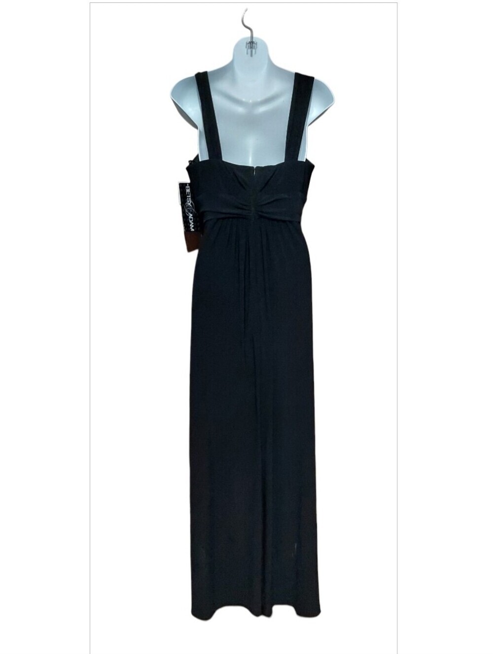 NWT Betsy & Adam Black Ruched Sweetheart Maxi Dress with Jewel Straps sz 10 - Picture 5 of 6